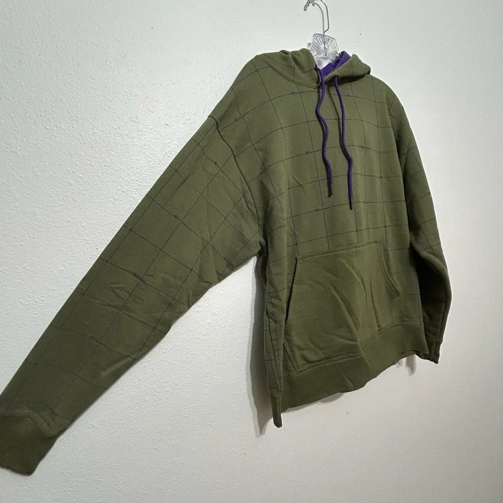 Champion Green and‎ Purple Plaid Power Blend Hoodie Pullover Mens Size M Grunge